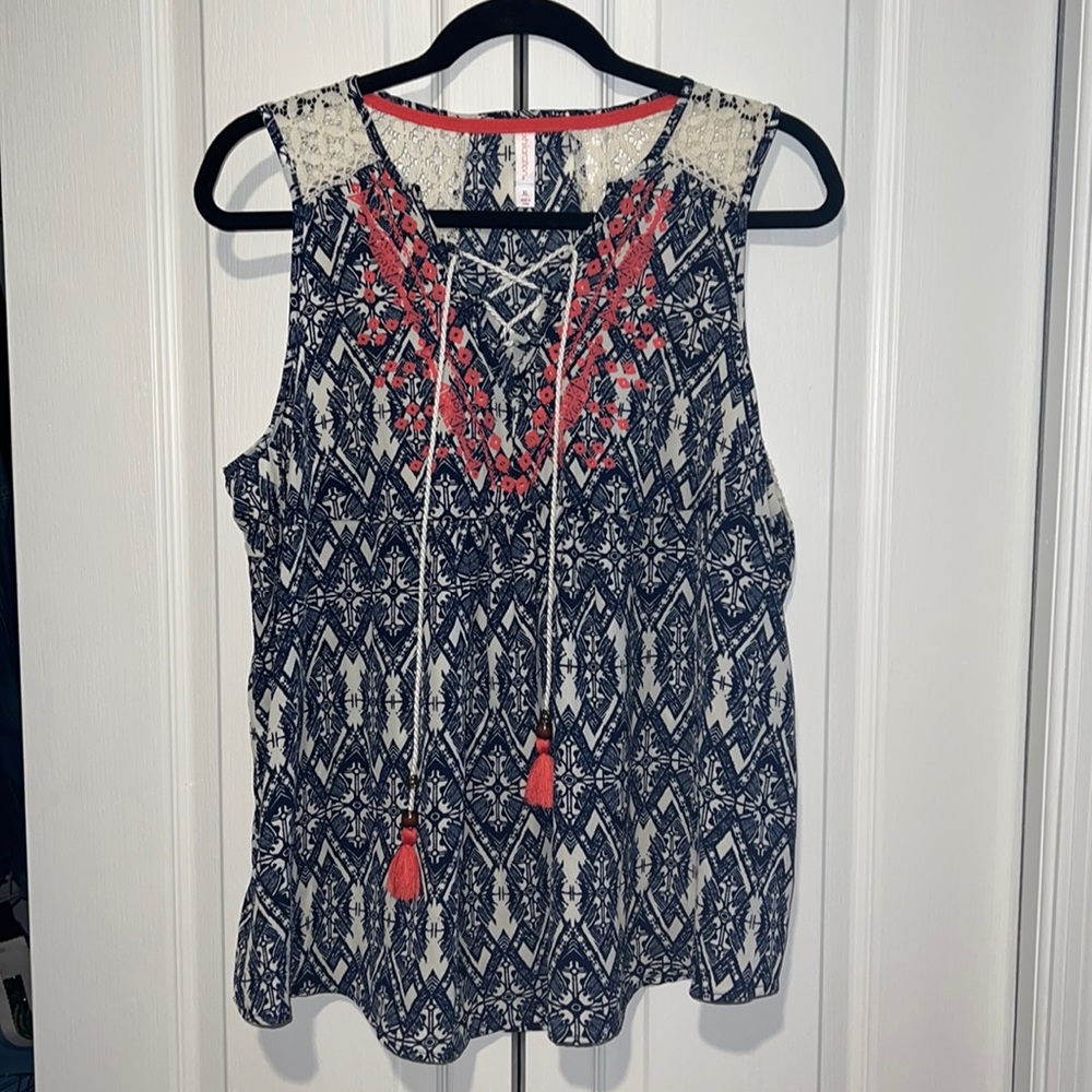 Xhilaration Tribal Print & Lace Tank Top